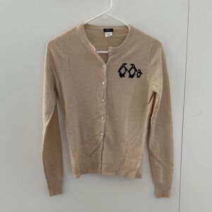 J. Crew Beige Cardigan with Black Penguin Accent
